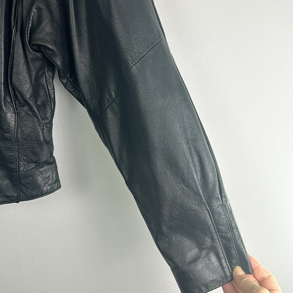 Womens Vintage 80’s Chia Soft Leather Moto Jacket Large Lined Black Coat Glamour - Picture 7 of 16